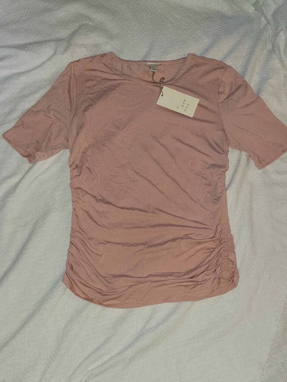 a new day Short-Sleeve Ruched Side Tee — Dusty Pink Size Small NWT - Picture 2 of 6